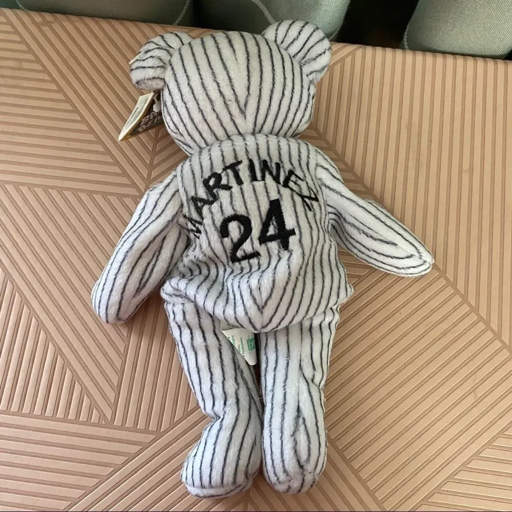Bamm Beano's Stuffed Bears 24 Martinez & 33 Wells with Tags 1998 Striped White